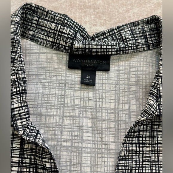 Worthington Women's Sleeveless Button-Up V-Neck Blouse – Size 2XL Plaid Collared - Picture 5 of 10